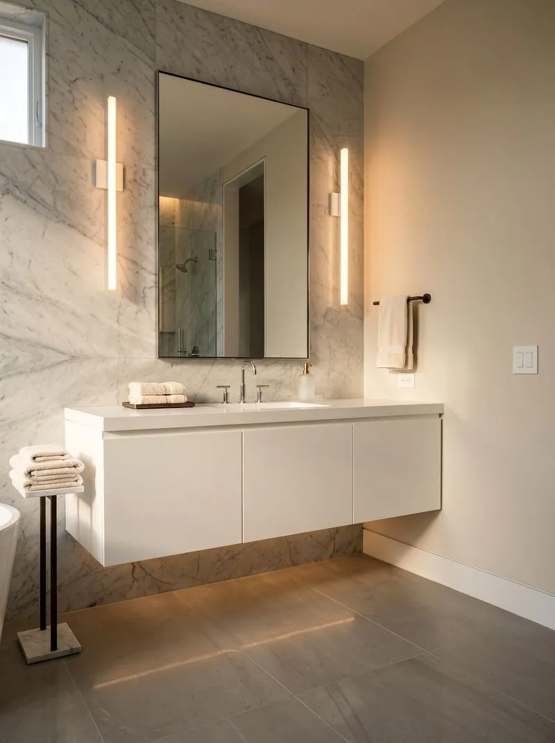 Modern floating vanity in a Beverly Hills bathroom
