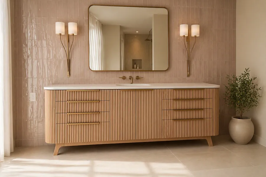 Fluted Oak Vanity, Detail, Los Angeles